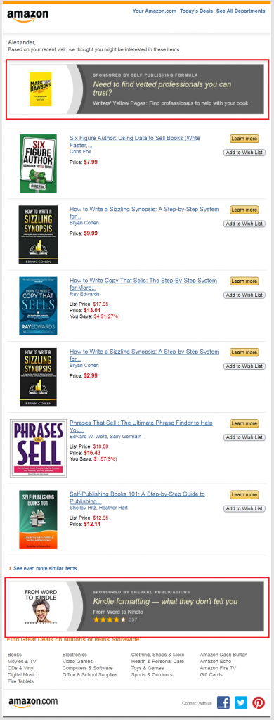 Amazon Newsletter Ads